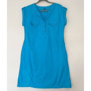 Weekend Shirt Dress Womens Medium Cortana Blue Cap Tab Sleeves Double Pockets